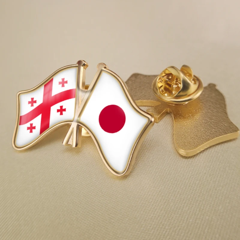 

Georgia and Japan Crossed Double Friendship Flags Lapel Pins Brooch Badges