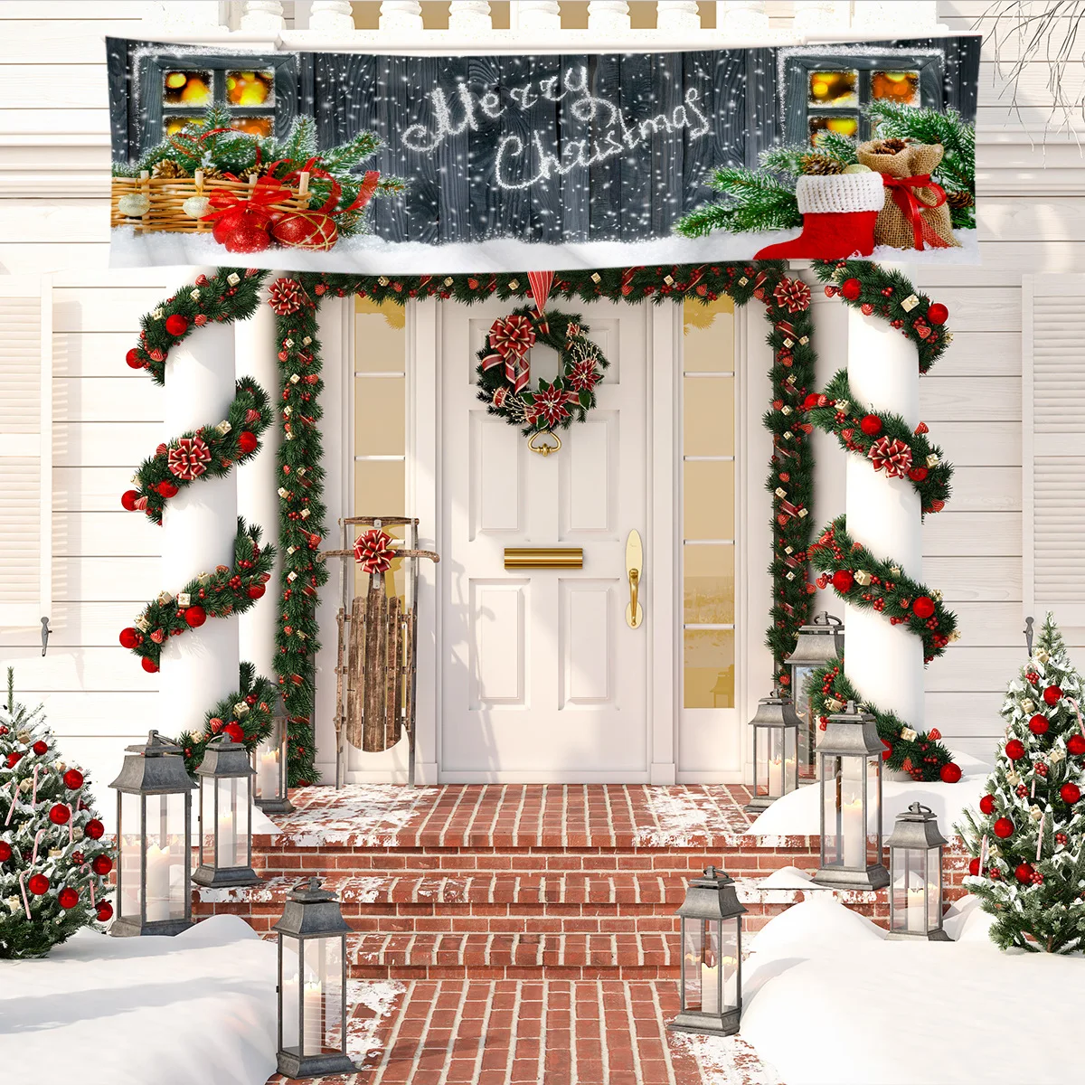 

2021 Merry Christmas Banner Colorful Porch Decoration Creative Xmas Theme Party Background Cloth for Home Bar Hotel @LS
