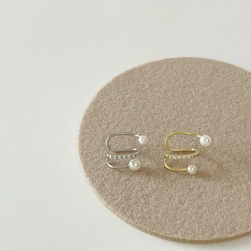 

Korean Gold Wave Line Pearl Earcuff Fake Piercing Pearls Clip on Earrings for Women Charms Abstract Snake Ear Cuff Jewelry