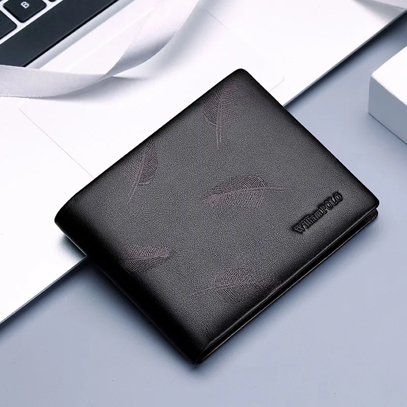 Мужской кошелек короткий двойной натуральная кожа без молнии держатель для карт