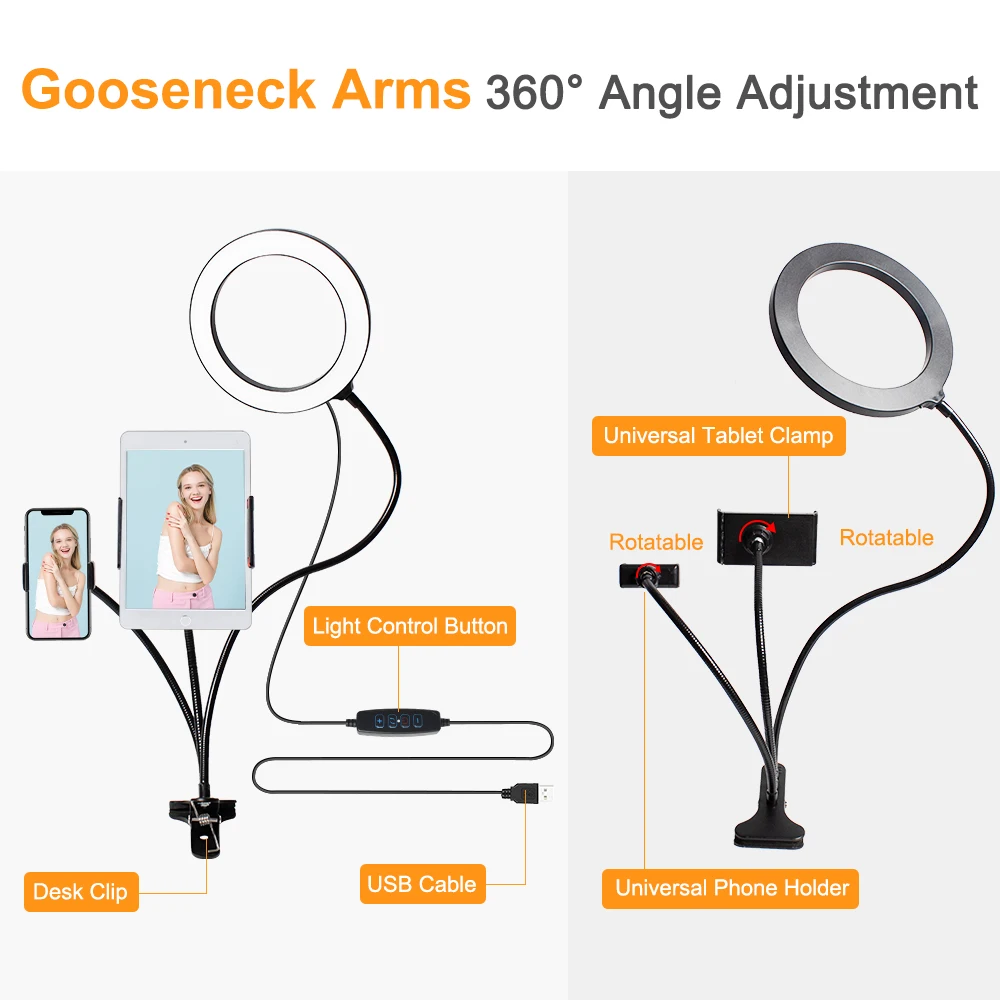 Гибкая светодиодная кольцевая лампа для селфи 3 5 дюйма с держателем