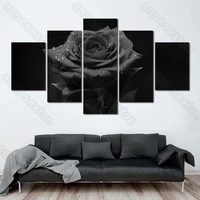 5 pieces hd printed canvas painting poster black rose with some drops of water for living rooms bedroom gallery wall decoration