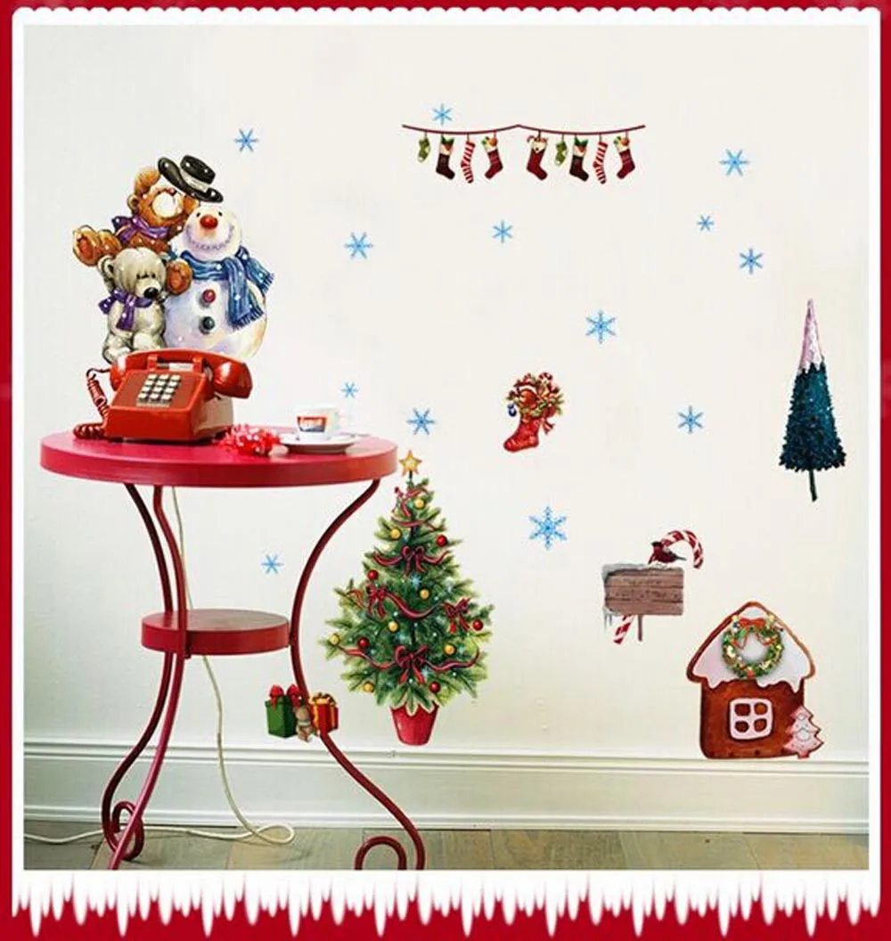Рождественская Настенная Наклейка Рождество подарок Съемная Искусство домашний