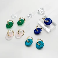 new fashion green howlite rose quartz round blue synthetic stone gold plated huggie earrings for women trendy jewelry gift