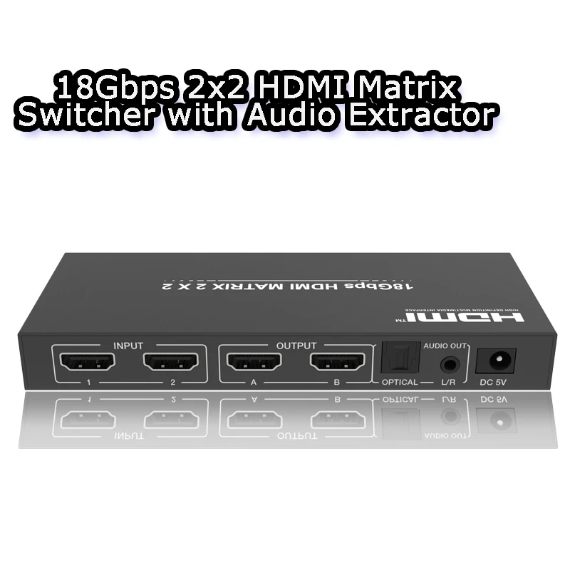 

18Gbps HDMI matrix switch 2x2 with Audio Extractor 2 Ports HDMI Switcher Splitter 1080p 4K/60Hz HDMI Matrix Switcher ARC and CEC
