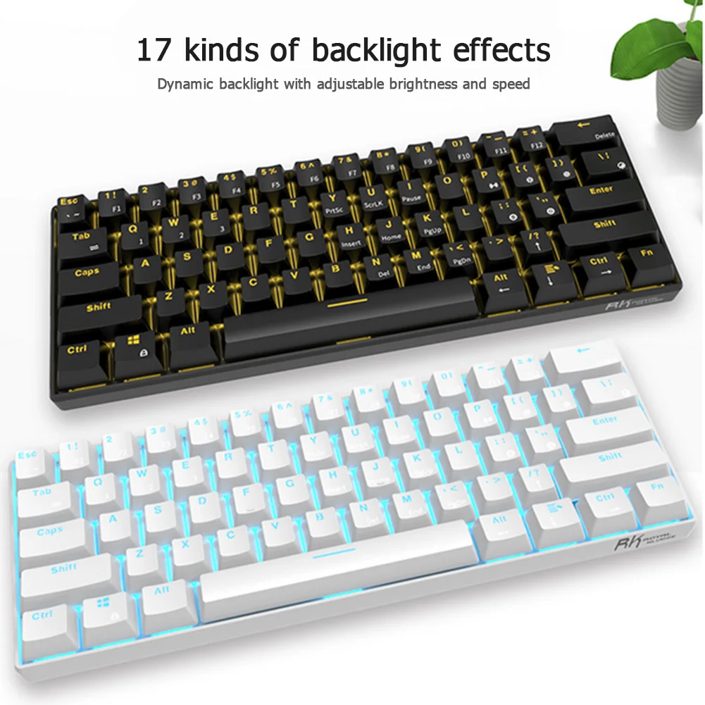 

RK61 Беспроводная Механическая игровая клавиатура с Bluetooth, 61 клавиша, RGB, одиночная подсветка, механическая зеленая игровая клавиатура с валом