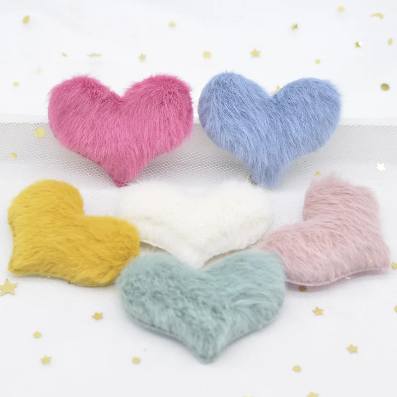 12 шт./лот 55*40 мм Мягкие плюшевые норковые волосы с аппликацией в виде сердца для