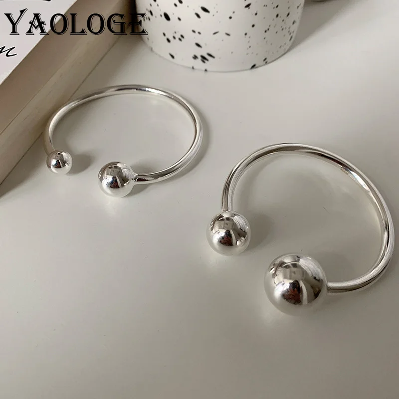

YAOLOGE 925 Sterling Silver New Double Ball Bangle Ladies Couple Open Jewelry Valentine's Day Gift 2021 Wholesale