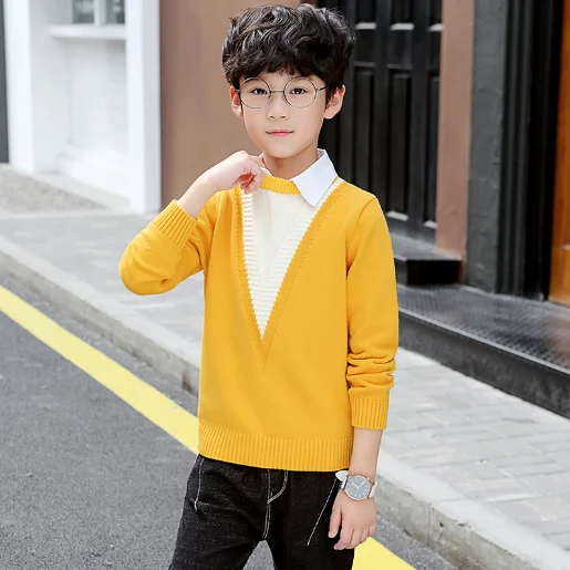 Свитера для мальчиков Сезон осень-зима Пуловеры Свитер Детская одежда Теплая