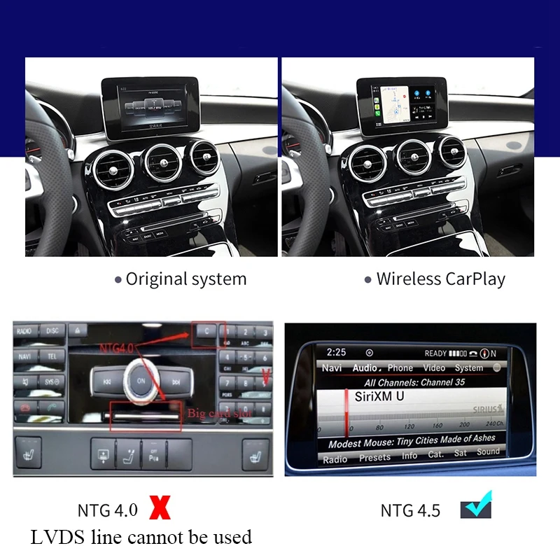 Автомобильный беспроводной Carplay Android авто интерфейс Поддержка шрифт и задняя