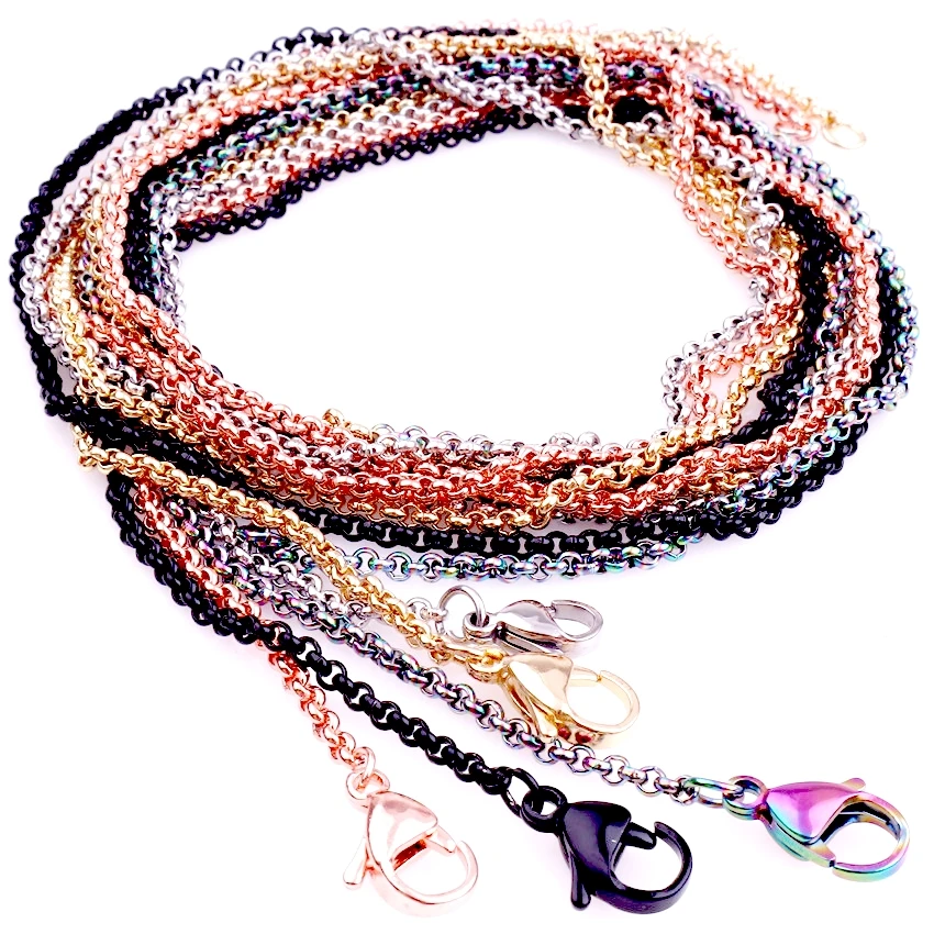 

10pcs 70cm stainless steel Link long Necklace Rolo Chain For Floating locket pendant DIY Jewelry Making 5 Colors