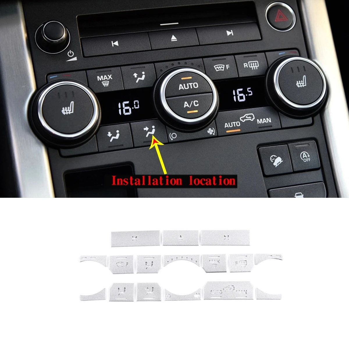 

Alloy Car Styling for Land Rover Range Rover Evoque 2012-18 Car Air Conditioning Button Stickers Silver Car Accessories 4 Style