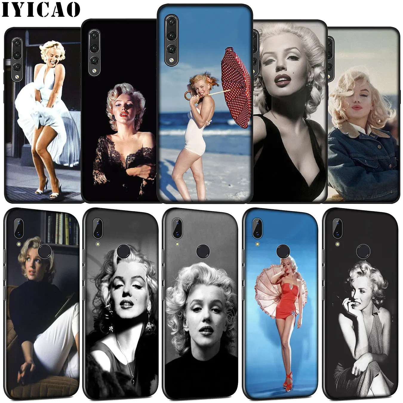 Мягкий силиконовый чехол IYICAO Мэрилин Монро для Huawei P30 P20 Pro P10 P9 Lite Mini 2017 2016 черный P