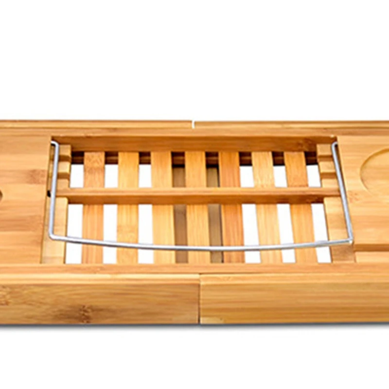 

Bamboo Bathtub Retractable Tray with Extended Side Reading Frame Tablet Holder Mobile Phone Tray and Wine Rack Holder Luxury Enj