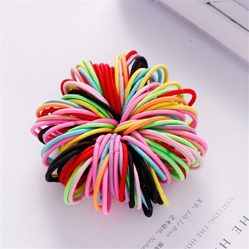 

50PCS/Lot Candy Colors Nylon 3CM Girls Hair Band Children Elastic Hair Clips Ponytail Holder Kids Hair Accessories