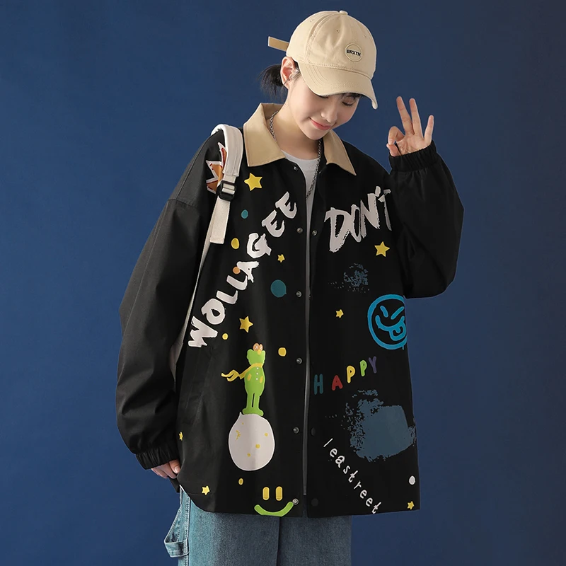

Женские забавные куртка с граффити из мультфильмов на осень 2020 корейский модный тренд, женская одежда размера плюс Harajuku Стиль Жакеты на пуг...