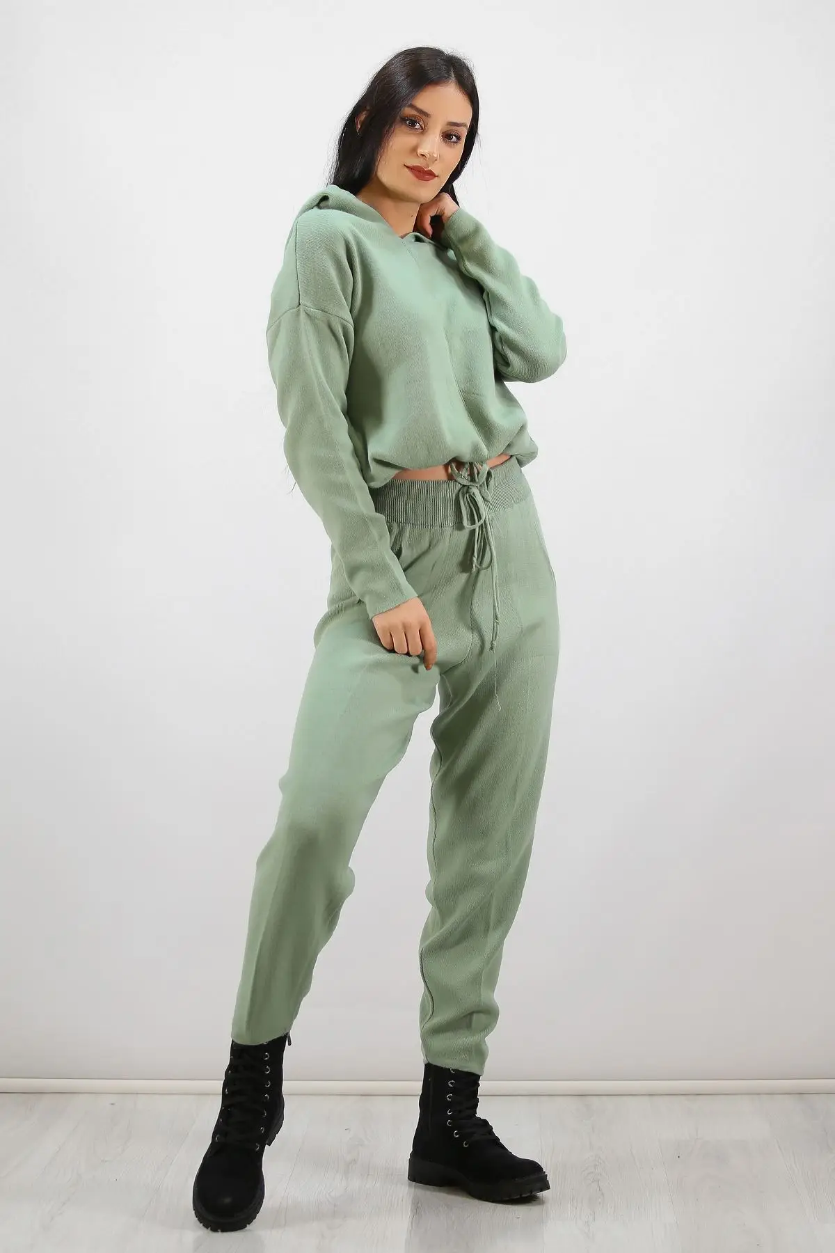 

Hooded Knitwear Suit Pastelyeil
