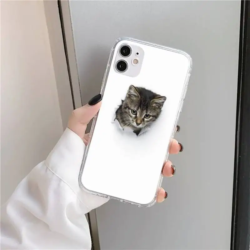 

Cute Cartoon Cat Phone Case Transparent for iPhone 11 12 mini pro XS MAX 8 7 6 6S Plus X 5S SE 2020 XR