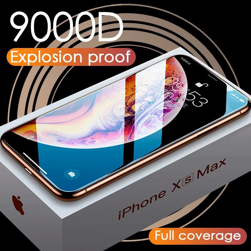 Роскошное 9000D стекло для iPhone 11 Pro XS MAX XR X защита экрана изогнутое закаленное 10 7 8 6S
