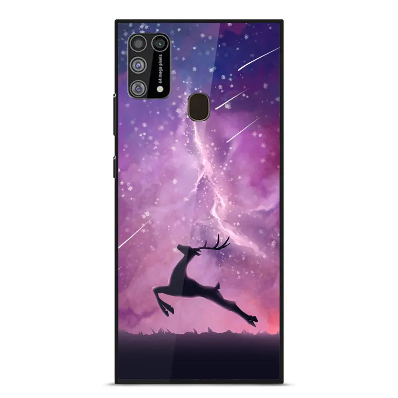 

For Samsung M31 Case Fashion Painted pattern Mirror Tempered glass shockproof Back Cover For Samsung M31 SM-M315 Phone Case 6.4"