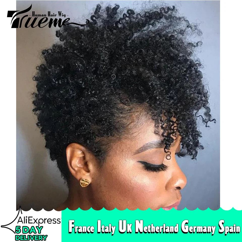 

Парики из натуральных волос Trueme Kinky Curly для чернокожих женщин Remy Бразильские короткие вьющиеся волосы парики женские парики Pixie Cut короткие п...
