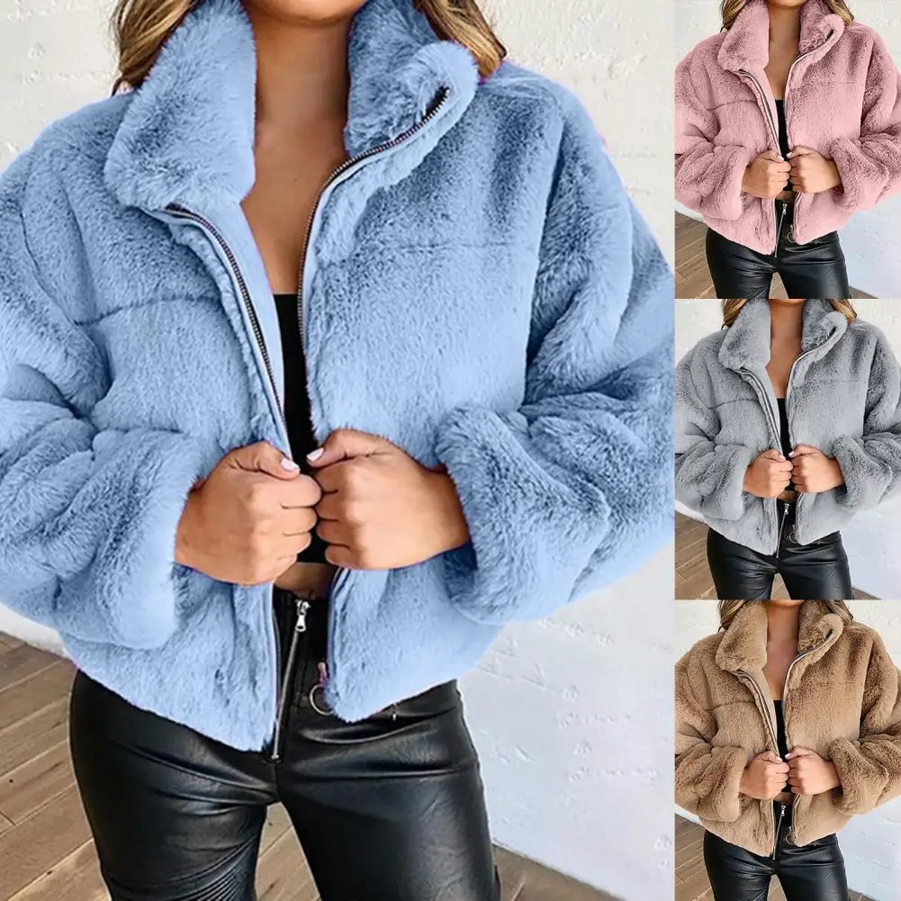 2022 Winter Women Hoodie Warm Long Sleeve Fleece Jackets Crop Tops Zip...