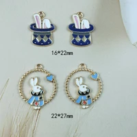 10pcs lovely hat rabbit circle bunny enamel metal charms oil drop pendants earrings dangle diy jewelry accessories phone decor