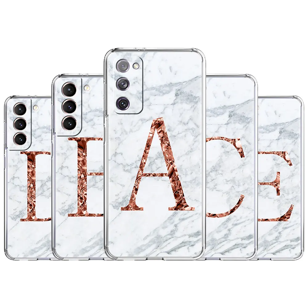 

Letter A B C Marble For Samsung Galaxy S21 S20 FE S10 S9 S10e S8 Plus Clear Phone Case Note 20 Ultra 10 Lite 9 Transparent Coque