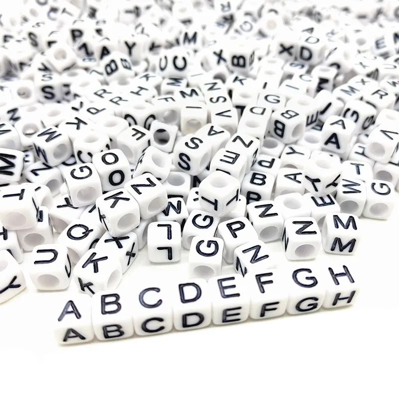 

100Pcs/Lot 6x6mm Letter Square 26 Alphabet Beads White Acrylic Beads For Jewelry Making DIY Bracelet Necklace Accessories