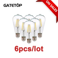 6pcslot st64 filament bulb 8w e27 retro edison 220 240v vintage 4000k glass lamp