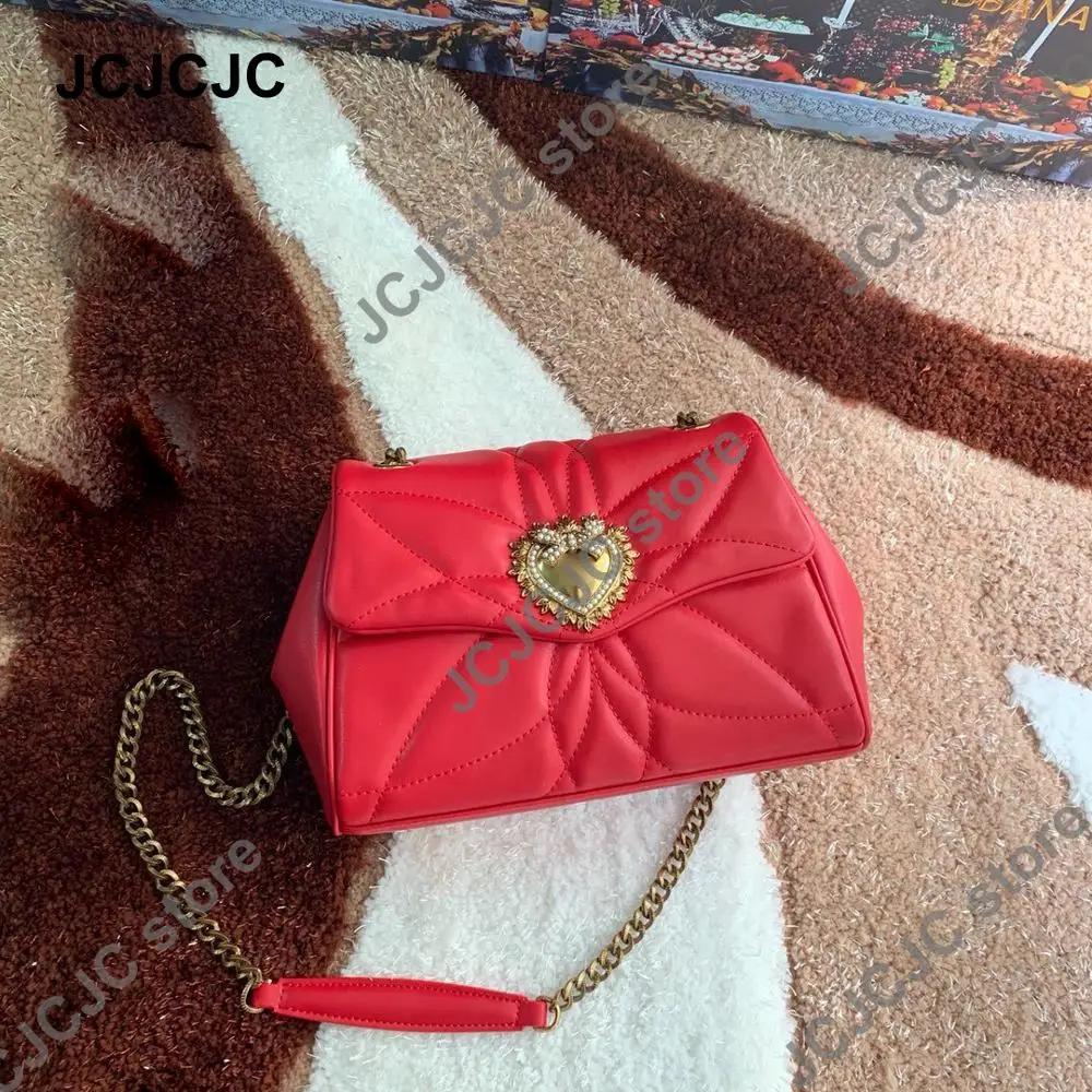 Женская кожаная сумка мессенджер Herbst und neue Kette Leder eine Schulter Frau Tasche Herz красная