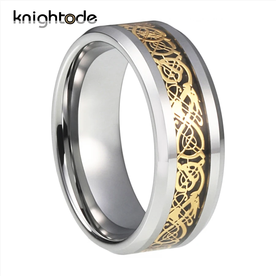 8 мм вольфрамовое Карбидное юбилейное кольцо золотой дракон черное углеродное