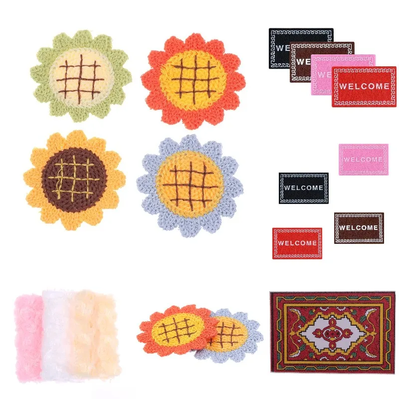 

1:12 Dollhouse Miniature Floor Decoration Welcome Carpet Sunflower Carpet Mat Rose Flocking Carpet Doll House Accesssories