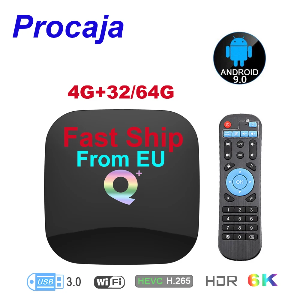 Procaja Q plus Q+ Allwinner H6 6K Qplus Android TV Box 9.0 4GB RAM 32GB/64GB QuadCore USB3.0 Playstore Youtube Wifi Set Top | Электроника