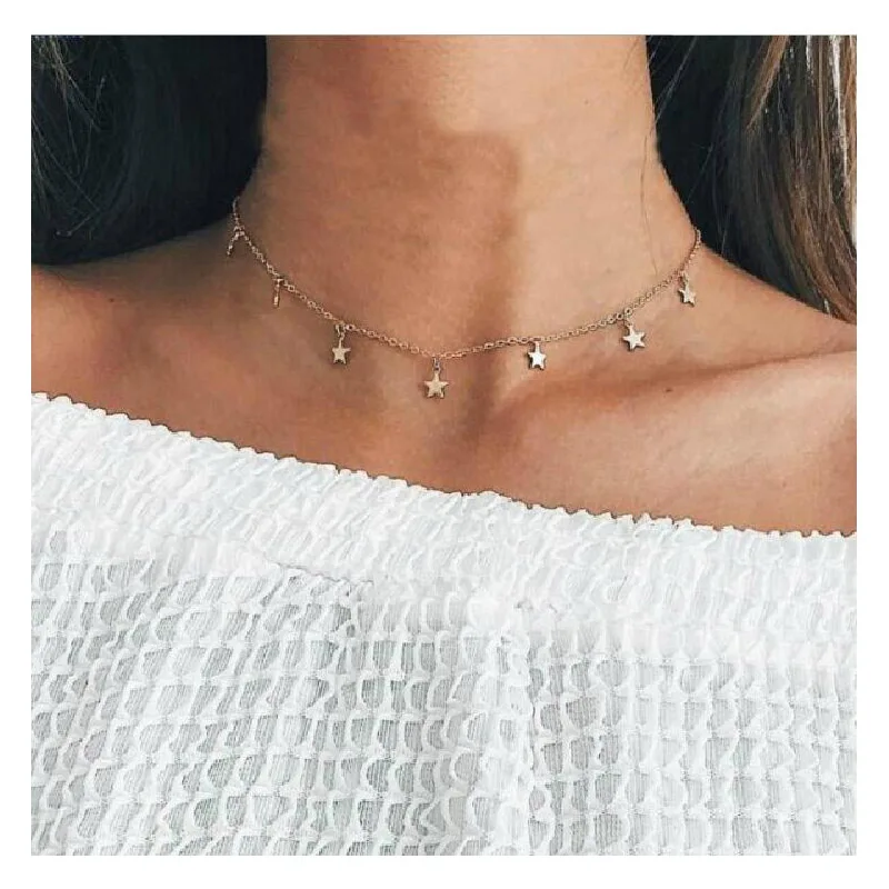 Женское колье чокер со звездами из сплава золотистого цвета для подарка другу