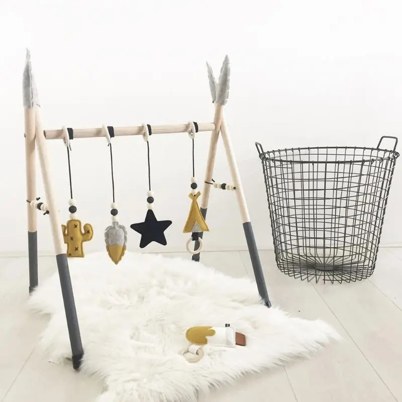 

Nordic Wooden Fitness Rack Hanging Pendants Set Toddler Infant Room Decorations Baby Gym Play Toys
