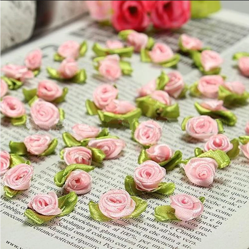 

100 Ribbon Rose Wedding Flower Decor Bow Appliques DIY Handcraft Sewing Satin Fabric Material Exquisite Clothing Corsage