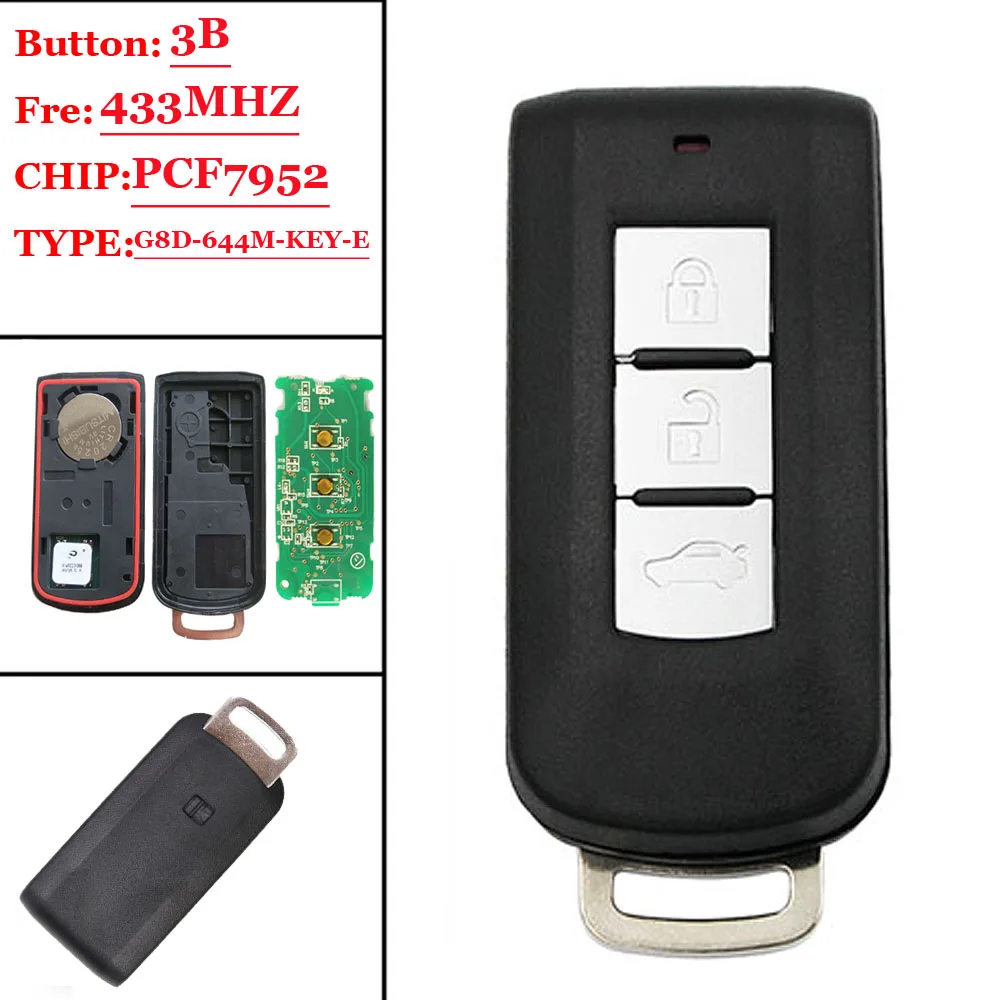 2/3 кнопок дистанционный ключ смарт-карта FSK для Mitsubishi ASX Lancer Outlander с чипом PCF7952 433