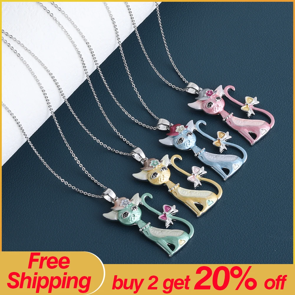 

Sale Alloy Enamel Necklace 2022 Fashion Pendants Women's Cute Cat Accessories Colorful Jewelry for Girls Necklaces Women Gift