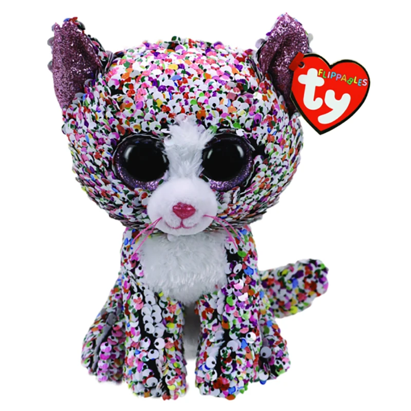 15 см Ty Beanie Flippables конфетти с бантом и принтом в виде больших кошачьих глаз собаки