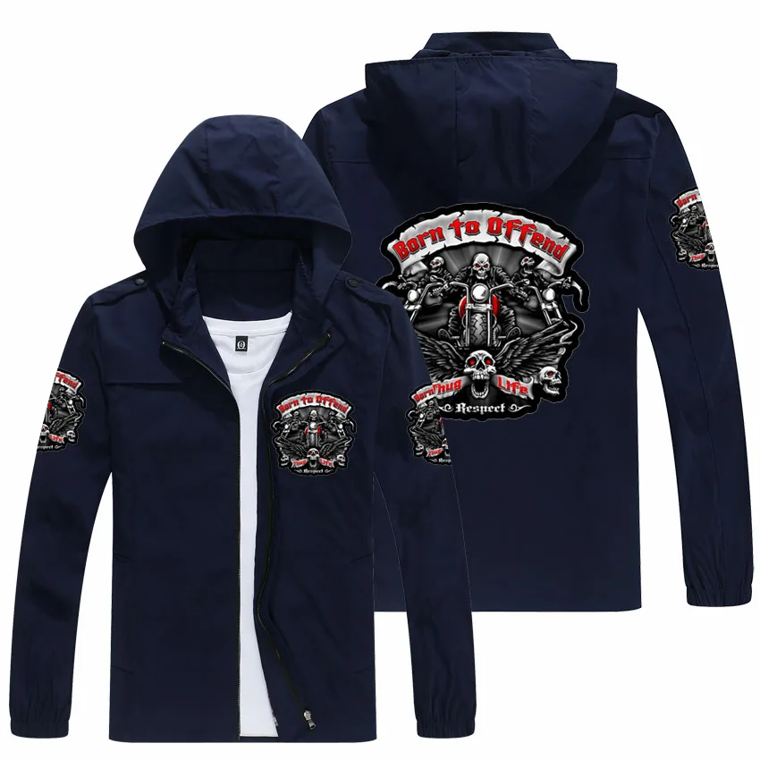 

New Style Hooded Jacket Men's Casual Windbreaker Printed Zipper Vertical Tie Hooded Jacket 2021 Hot Sale Skull and Animal Cartoo