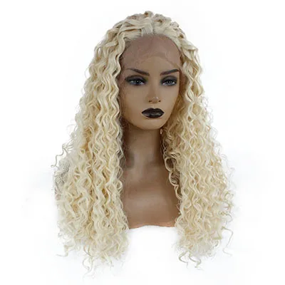 Blonde V'NICE блонд, смешанный с коричневый кудрявый парик из синтетического кружева спереди парик из натурального бесклеевого термостойкого волокна фронтальные волосы 180 плотность - Цвет: Blonde
