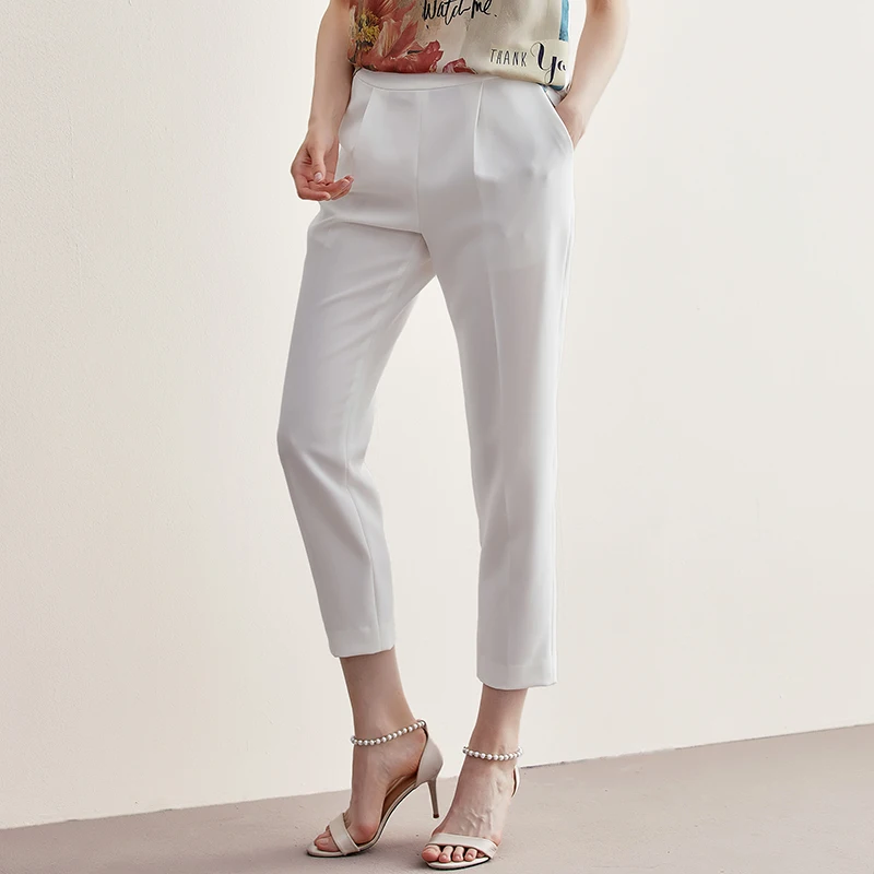 POKWAI women fashion white pants office style casual pants