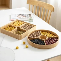 bamboo wooden divided serving tray with clear acrylic lid dried fruit storage box grid nuts platter snack candy plate