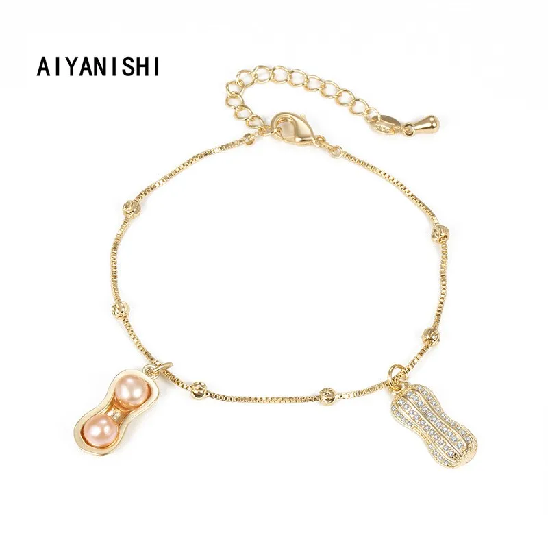 

AIYANISHI 18K Gold Filled Chain Bracelet for Girls Peanut Women Natural Freshwater Pearls Bracelets Jewelry Gifts Wholesale