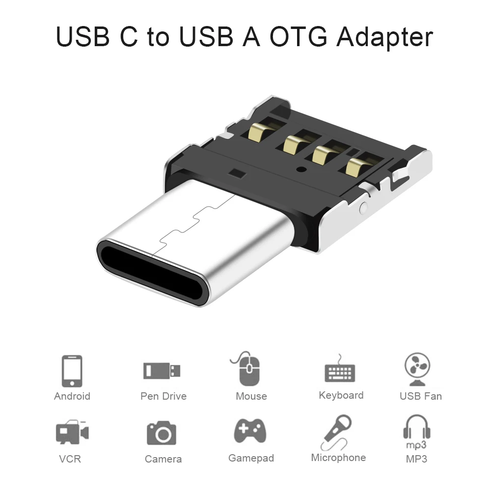 USB C к USB A адаптер типа OTG C Мужской к USB Женский адаптер для USB флэш-накопитель S8 Note8 Android телефон портативный мини маленький размер - Цвет: BLACK