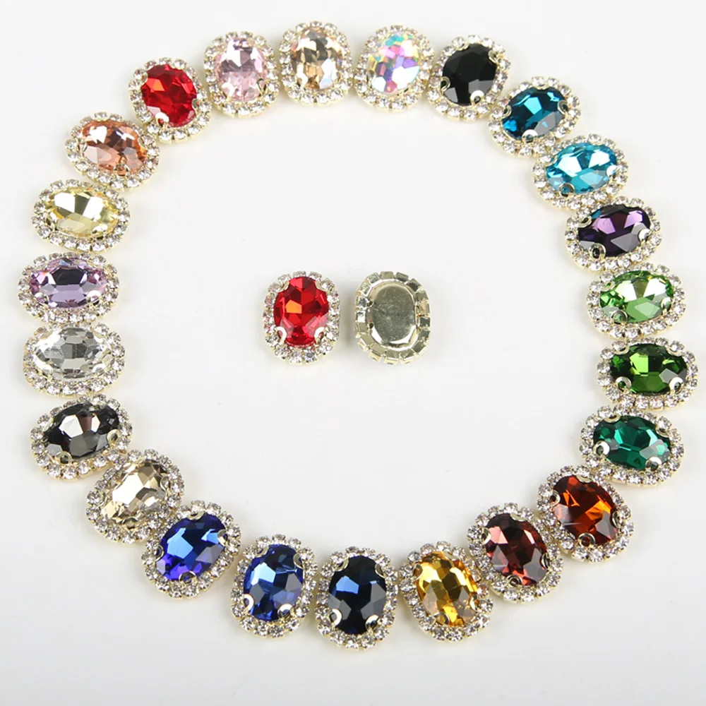 

Oval shape Glass crystal Sew on Rhinestones with Golden Claw Handcrafts strass sew on stone clothing accessories shoes bag diy