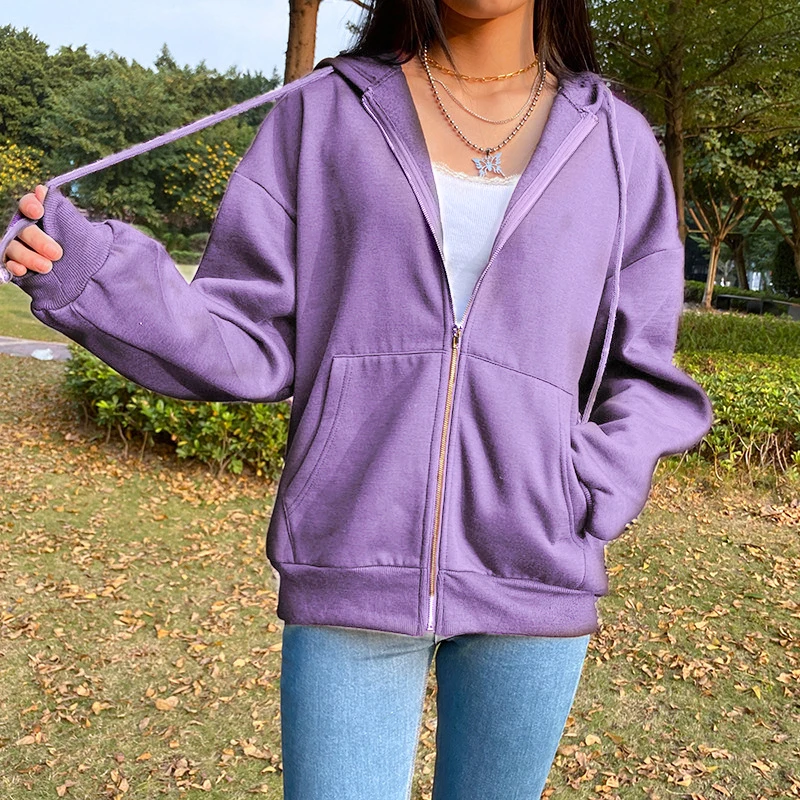 

BiggOrange Brown Zip Up Sweatshirt Winter Jacket Clothes oversize Hoodies Women plus size Vintage Pockets Long Sleeve Pullovers