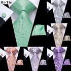 Hi-Tie светильник зеленые с Пейсли Шелковый Свадебный галстук для мужчин летний модный дизайн Hanky Подарочный комплект запонок деловые вечерние Прямая поставка