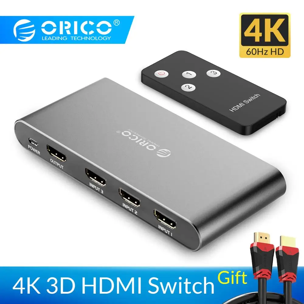 Gray ORICO HDMI переключатель разветвитель 4K 60Hz HDMI2.0 коммутатор 3 входа 1 выход HDMI разветвитель для ПК ноутбука xbox 360 PS3 PS4 ТВ проектор - Цвет: Gray